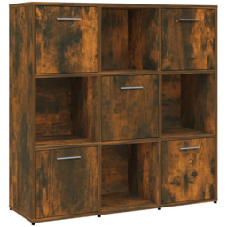 vidaXL 5 Door 4 Shelf Smoked Oak Wooden Bookcase - Size: 90 x 90 x 30cm - Brown - Wilko - thumbnail 3
