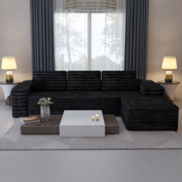 Sliding Wardrobes 4U 3 Seater L Shaped Black Corner Sofa with Reversible Chaise - Wilko - thumbnail 6