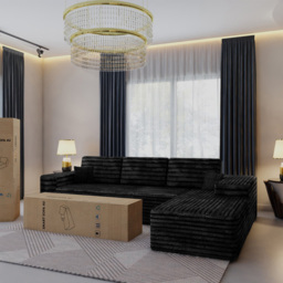 Sliding Wardrobes 4U 3 Seater L Shaped Black Corner Sofa with Reversible Chaise - Wilko - thumbnail 5