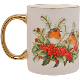The Seasonal Gift Co. Robins Gold Electroplated Mug - Size: 10 x 12 x 8cm - White - Wilko - thumbnail 3