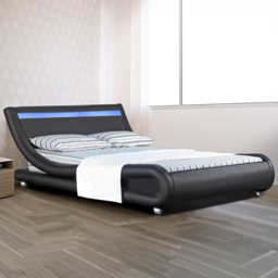 Brooklyn Italian Designer Double Size Black Faux Leather Bed Frame with LED - Wilko