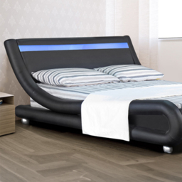 Brooklyn Italian Designer Double Size Black Faux Leather Bed Frame with LED - Wilko - thumbnail 3