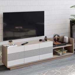 Decorotika Viano 3 Door 2 Shelf Cordoba and White TV Unit - Size: 43.1 x 167.6 x 35.3cm - Multi - Wilko - thumbnail 1