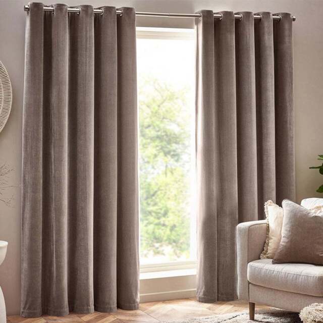 Yard Greige Heavy Chenille Velvet Eyelet Curtain 117 x 183cm - Size: W 183 x D 117cm - Grey - Yard Living - Wilko - image 1