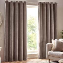 Yard Greige Heavy Chenille Velvet Eyelet Curtain 117 x 183cm - Size: W 183 x D 117cm - Grey - Yard Living - Wilko