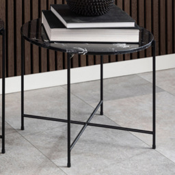 Florence Avila Black Polished Marble Stone Side Table - Brown - Furniture To Go - Wilko