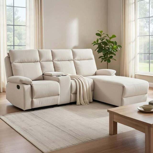 DS Living Sorento 3 Seater Cream Fabric Left Hand Chaise Corner Recliner Sofa - Wilko - image 1