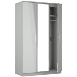 Crowndale Knightsbridge 3 Door Grey Gloss and Dusk Grey Mirror Wardrobe Ready Assembled - Grey Gloss & Dusk Grey - Wilko - thumbnail 5