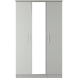 Crowndale Knightsbridge 3 Door Grey Gloss and Dusk Grey Mirror Wardrobe Ready Assembled - Grey Gloss & Dusk Grey - Wilko - thumbnail 3