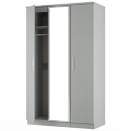 Crowndale Knightsbridge 3 Door Grey Gloss and Dusk Grey Mirror Wardrobe Ready Assembled - Grey Gloss & Dusk Grey - Wilko - thumbnail 6