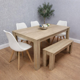 Kosy Koala 6 Seater Plastic Dining Bench Set Oak Effect and White - Multi - Portland - Wilko - thumbnail 4