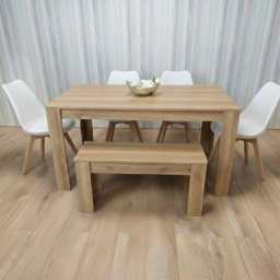Kosy Koala 6 Seater Plastic Dining Bench Set Oak Effect and White - Multi - Portland - Wilko - thumbnail 3