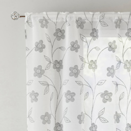 Tyrone Textiles Sienna Grey Floral Trail Embroidered Rod Pocket Voile Panel Curtains 140 x 183cm - Size: W 140 x D 183cm - Wilko - thumbnail 3