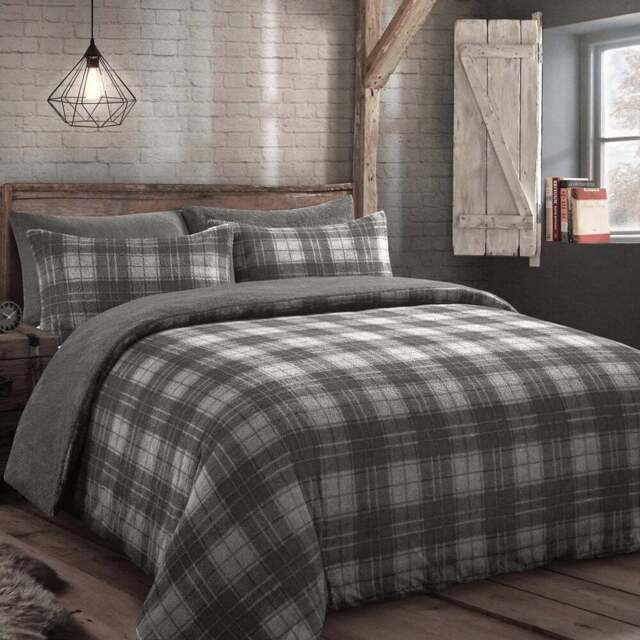 Velosso Single Grey Check Teddy Fleece Duvet Set - Wilko - image 1