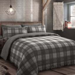 Velosso Single Grey Check Teddy Fleece Duvet Set - Wilko - thumbnail 1