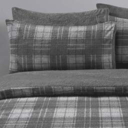Velosso Single Grey Check Teddy Fleece Duvet Set - Wilko - thumbnail 3