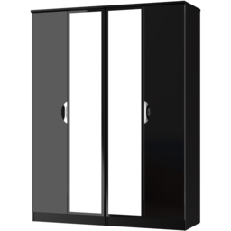 Crowndale Camden 4 Door Black Gloss and Black Mirror Wardrobe Ready Assembled - Black Gloss & Black - Wilko - thumbnail 4