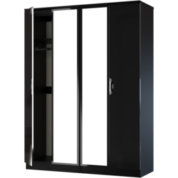 Crowndale Camden 4 Door Black Gloss and Black Mirror Wardrobe Ready Assembled - Black Gloss & Black - Wilko - thumbnail 6