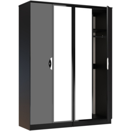 Crowndale Camden 4 Door Black Gloss and Black Mirror Wardrobe Ready Assembled - Black Gloss & Black - Wilko - thumbnail 5