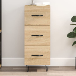 vidaXL 3 Drawer Sonoma Oak Sideboard with Metal Legs and Handles - Size: 90 x 34.5 x 34cm - Brown - Wilko - thumbnail 1
