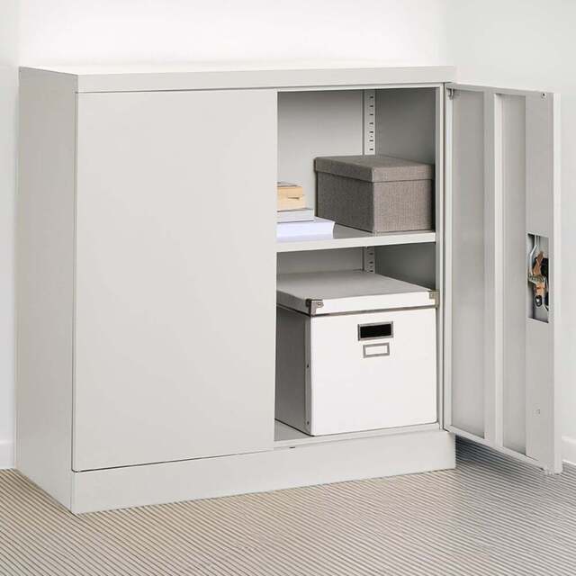 MMT Furniture Designs 2 Door Grey Metal Filing Lockable Filing Cabinet - Size: 90 x 90 x 40cm - Wilko - image 1