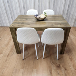 Portland 4 Seater Dining Set Rustic Effect and White Gem - Multi - Wilko - thumbnail 6