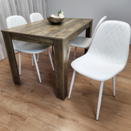 Portland 4 Seater Dining Set Rustic Effect and White Gem - Multi - Wilko - thumbnail 1