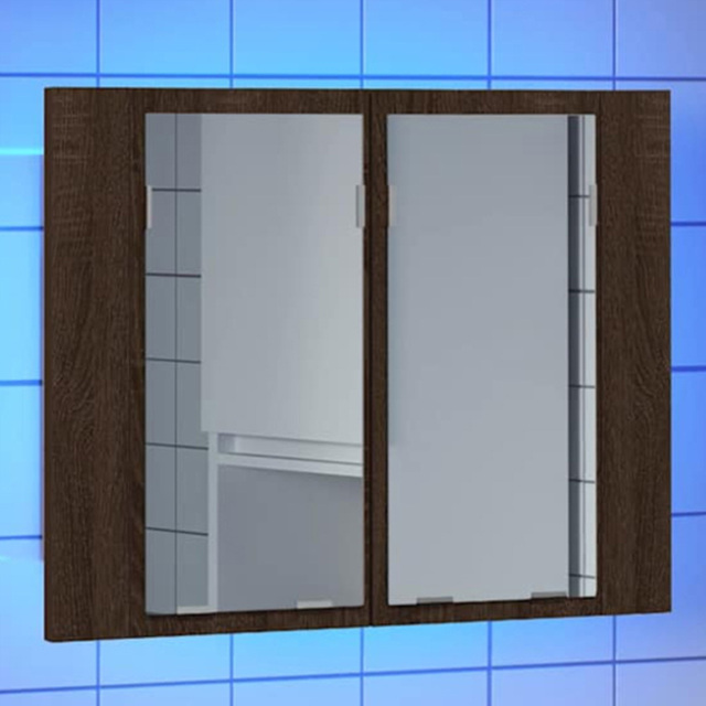 vidaXL 2 Door Brown LED Mirror Bathroom Cabinet - Size: 45 x 60 x 12cm - Wilko - image 1