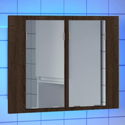 vidaXL 2 Door Brown LED Mirror Bathroom Cabinet - Size: 45 x 60 x 12cm - Wilko