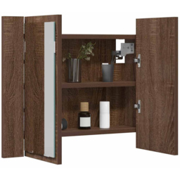 vidaXL 2 Door Brown LED Mirror Bathroom Cabinet - Size: 45 x 60 x 12cm - Wilko - thumbnail 3