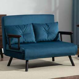 HOMCOM 2 Seater Navy Blue Velvet Feel Fabric Convertible Sofa Bed - Wilko - thumbnail 1