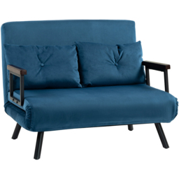 HOMCOM 2 Seater Navy Blue Velvet Feel Fabric Convertible Sofa Bed - Wilko - thumbnail 3