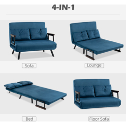 HOMCOM 2 Seater Navy Blue Velvet Feel Fabric Convertible Sofa Bed - Wilko - thumbnail 6