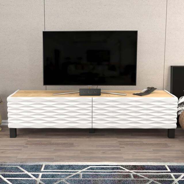 Decorotika Lerze 2 Door Oak and White TV Unit - Size: 40.3 x 150 x 35cm - Multi - Wilko - image 1