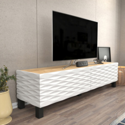 Decorotika Lerze 2 Door Oak and White TV Unit - Size: 40.3 x 150 x 35cm - Multi - Wilko - thumbnail 4