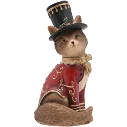 The Seasonal Gift Co. Christmas Fox in a Top Hat Christmas Figurine - Size: 17 x 9 x 7cm - Red - Wilko