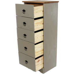 Core Products Corona Classic 5 Drawer Grey Pine Wood Narrow Chest of Drawers - Wilko - thumbnail 5