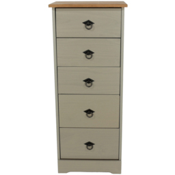 Core Products Corona Classic 5 Drawer Grey Pine Wood Narrow Chest of Drawers - Wilko - thumbnail 4