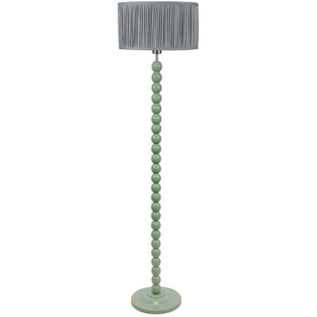 ValueLights Bobbins Ruched Pleated Blue Drum Shade Sage Green LED Floor Lamp - Wilko - image 1