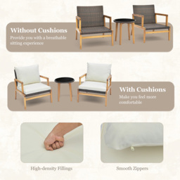 Costway 2 Seater Ratan Wicker White Chair and Side Table Set with Cushion - Wilko - thumbnail 5