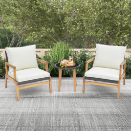 Costway 2 Seater Ratan Wicker White Chair and Side Table Set with Cushion - Wilko - thumbnail 1
