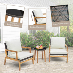 Costway 2 Seater Ratan Wicker White Chair and Side Table Set with Cushion - Wilko - thumbnail 6