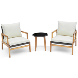 Costway 2 Seater Ratan Wicker White Chair and Side Table Set with Cushion - Wilko - thumbnail 3