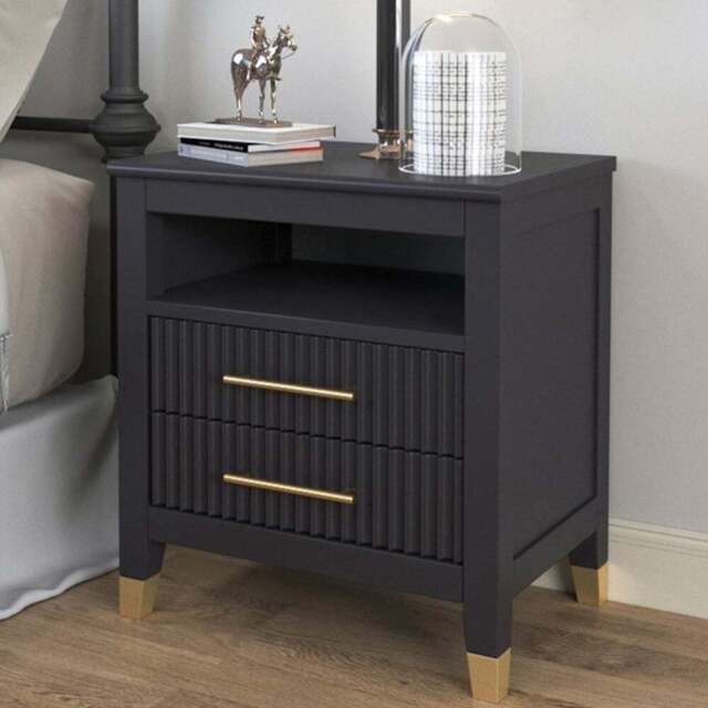 Biasi 2 Drawer Single Shelf Charcoal Bedside Table - Grey - Wilko - image 1