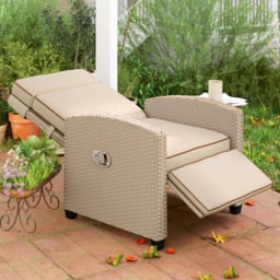 Outsunny Khaki and Beige Rattan Garden Recliner Sun Lounger with Flip Table - Size: 104 x 77 x 77cm - Cream - Wilko - thumbnail 1