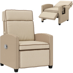 Outsunny Khaki and Beige Rattan Garden Recliner Sun Lounger with Flip Table - Size: 104 x 77 x 77cm - Cream - Wilko - thumbnail 3