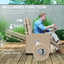 Outsunny Khaki and Beige Rattan Garden Recliner Sun Lounger with Flip Table - Size: 104 x 77 x 77cm - Cream - Wilko - thumbnail 5