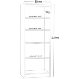 R White Cabinets 5 Shelf White Wide Tall Bookcase - Size: 182.8 x 60 x 36.6cm - Wilko - thumbnail 6