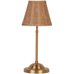 Lighting Collection Tusk Natural Rattan Rechargeable Table Lamp - Size: 37 x 16.5 x 15cm - Gold - Wilko
