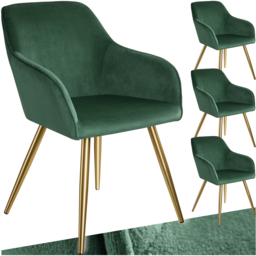 tectake Marilyn Set of 4 Dark Green and Gold Velvet Look Padded Accent Chairs - Size: Single - Wilko - thumbnail 3